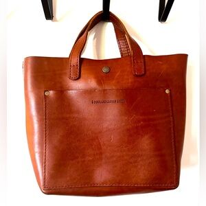 Portland Leather Goods Mini Crossbody Tote in Honey with Canvas Organizer